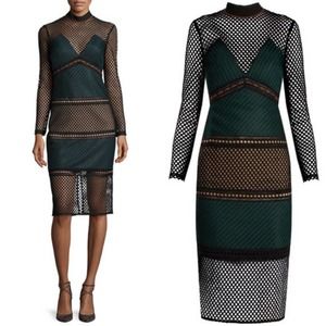 Self-Portrait SAMPLE Forest Green Fitted Mock-Neck Lace Midi Dress